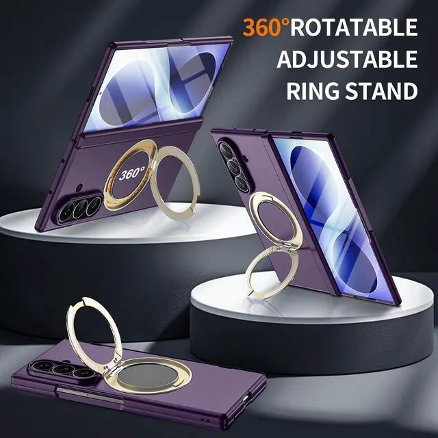 Alt view image 6 of 7 - Case for Samsung Galaxy Z Fold 8 Ultra / Z fold 7 with Screen Protector,360 Spin Magnetic Stand, Fit for MagSafe, MIL-Grade Hinge Protection 360 Kickstand & Ring Holder Slim Dropproof Cover Purple
