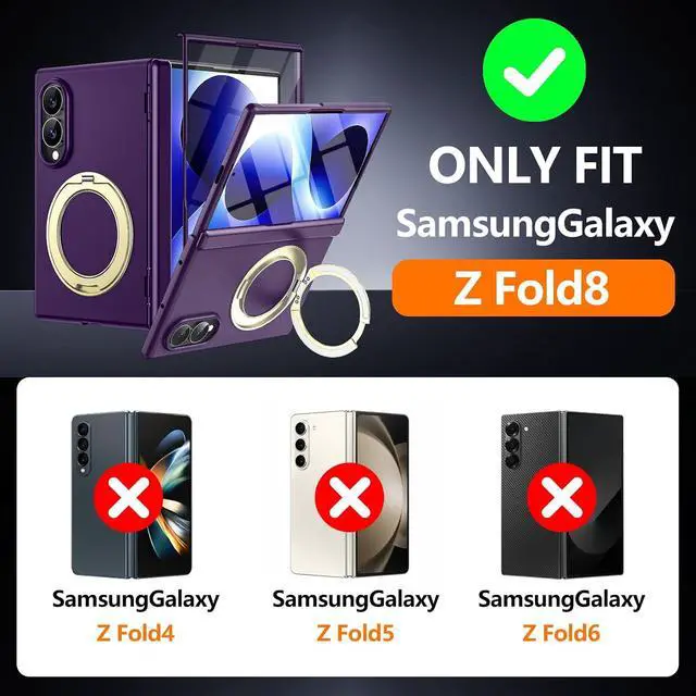 Alt view image 2 of 7 - Case for Samsung Galaxy Z Fold 8 with Built-in Screen Protector,360 Spin Magnetic Stand, Fit for MagSafe, MIL-Grade Hinge Protection 360 Kickstand & Ring Holder Slim Dropproof Case for Z Fold 8, Black