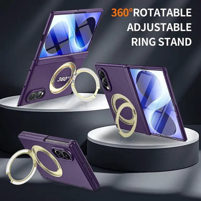 Alt view image 4 of 7 - Case for Samsung Galaxy Z Fold 8 with Built-in Screen Protector,360 Spin Magnetic Stand, Fit for MagSafe, MIL-Grade Hinge Protection 360 Kickstand & Ring Holder Slim Dropproof Case for Z Fold 8, Black