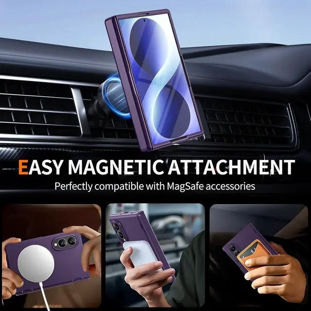 Alt view image 3 of 7 - Case for Samsung Galaxy Z Fold 8 with Built-in Screen Protector,360 Spin Magnetic Stand, Fit for MagSafe, MIL-Grade Hinge Protection 360 Kickstand & Ring Holder Slim Dropproof Case for Z Fold 8, Black