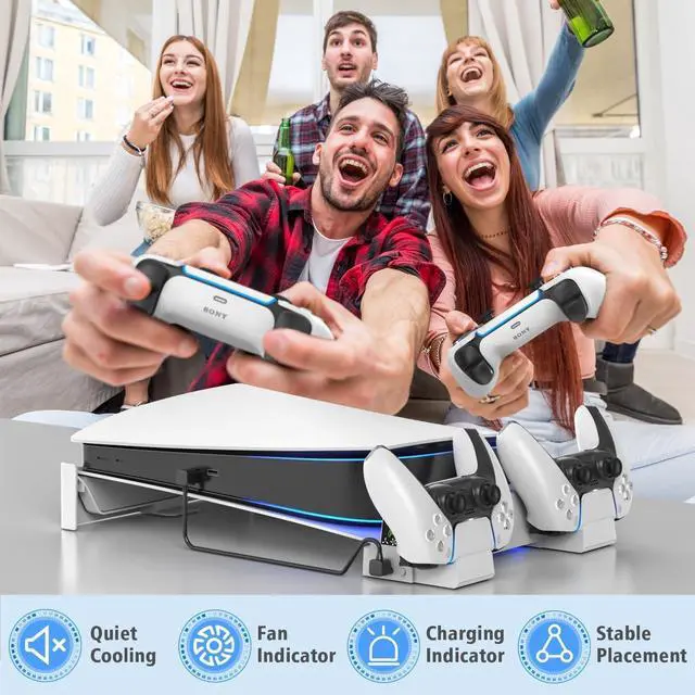 Alt view image 7 of 7 - PS5 Horizontal Stand and Cooling Station with 3-Level Cooling Fan, Dual PS5 Controller Charger for PlayStation 5 Controller, Horizontal PS 5 Cooling Stand(Not for PS 5 Slim/Pro)
