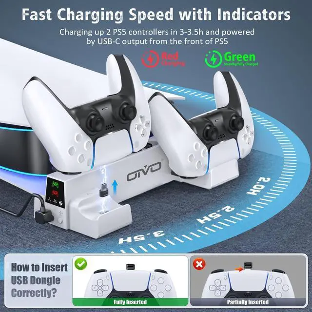 Alt view image 4 of 7 - PS5 Horizontal Stand and Cooling Station with 3-Level Cooling Fan, Dual PS5 Controller Charger for PlayStation 5 Controller, Horizontal PS 5 Cooling Stand(Not for PS 5 Slim/Pro)