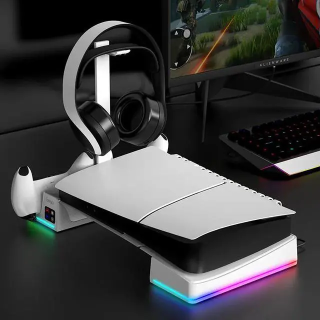 Alt view image 3 of 6 - Multi-Functional Horizontal Stand for PS5 Slim/Pro Console with Dazzling RGB Colors Equipped with 3 Cooling Fans