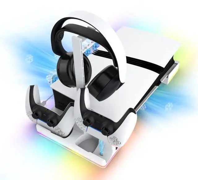 Alt view image 2 of 6 - Multi-Functional Horizontal Stand for PS5 Slim/Pro Console with Dazzling RGB Colors Equipped with 3 Cooling Fans