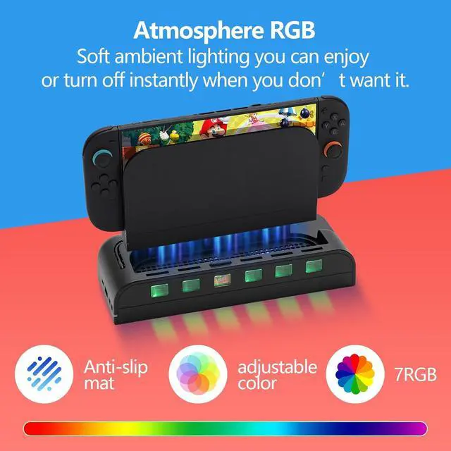 Alt view image 2 of 7 - Cooling Dock for Switch 2 with Card Slots USB Expansion RGB