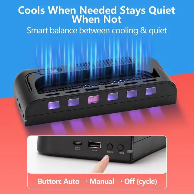 Alt view image 3 of 7 - Cooling Dock for Switch 2 with Card Slots USB Expansion RGB