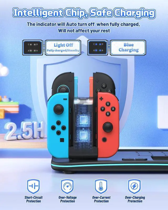 Alt view image 3 of 7 - RGB All-in-1 Charging Dock & Organizer Station for Switch 2/Switch 1, Fan Cooling, 4 Joycons + Pro Controller Charging, 12 Game Card Slots, Headset Holder & 9 RGB Modes