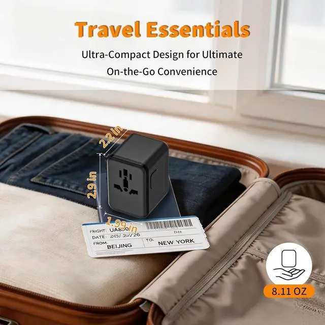 Alt view image 4 of 7 - Universal Travel Adapter 35W, 5-in-1 Wall Charger with 3 USB-C & 2 USB-A Ports, International Power Plug for USA UK EU AU (Not a Voltage Converter) Fits 224+ Countries, Black