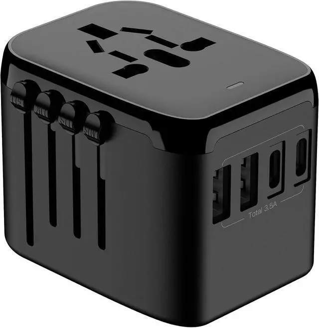 Main image of Universal Travel Adapter Worldwide with USB C & 3 USB Ports, International Plug Adapter for Europe, UK, Italy, France, Germany, All in One Universal Power Adapter for Over 200 Countries, 5V 3.4A