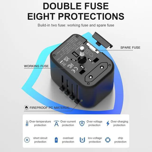 Alt view image 6 of 7 - Universal Travel Adapter Worldwide with USB C & 3 USB Ports, International Plug Adapter for Europe, UK, Italy, France, Germany, All in One Universal Power Adapter for Over 200 Countries, 5V 3.4A