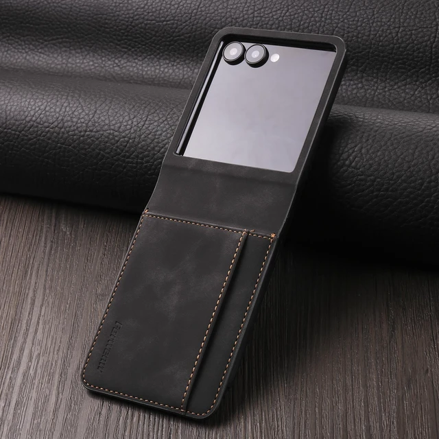 Alt view image 3 of 6 - Case for Samsung Galaxy Z Flip 8 Premium PU Leather Phone Cover with Card Holder Stand, Shockproof Flip Wallet Cover
