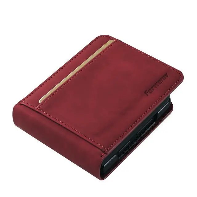 Alt view image 5 of 6 - Case for Samsung Galaxy Z Flip 8 Premium PU Leather Phone Cover with Card Holder Stand, Shockproof Flip Wallet Cover Red