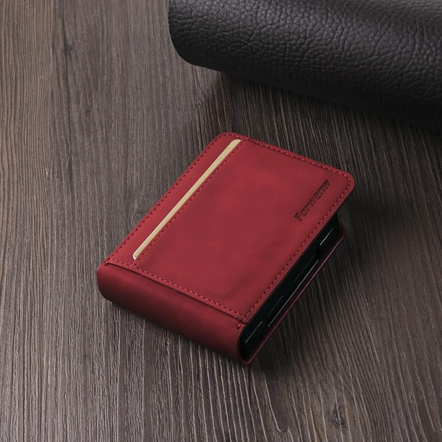 Alt view image 3 of 6 - Case for Samsung Galaxy Z Flip 8 Premium PU Leather Phone Cover with Card Holder Stand, Shockproof Flip Wallet Cover Red