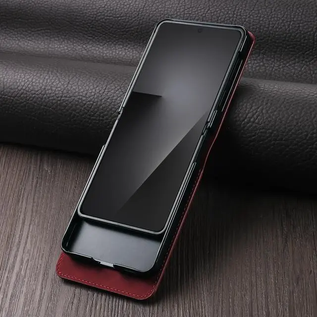 Alt view image 6 of 6 - Case for Samsung Galaxy Z Flip 8 Premium PU Leather Phone Cover with Card Holder Stand, Shockproof Flip Wallet Cover Red