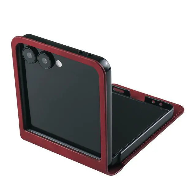 Alt view image 2 of 6 - Case for Samsung Galaxy Z Flip 8 Premium PU Leather Phone Cover with Card Holder Stand, Shockproof Flip Wallet Cover Red
