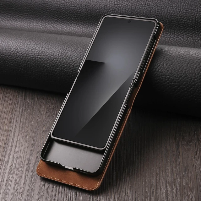 Alt view image 5 of 6 - Case for Samsung Galaxy Z Flip 8 Premium PU Leather Phone Cover with Card Holder Stand, Shockproof Flip Wallet Cover Brown
