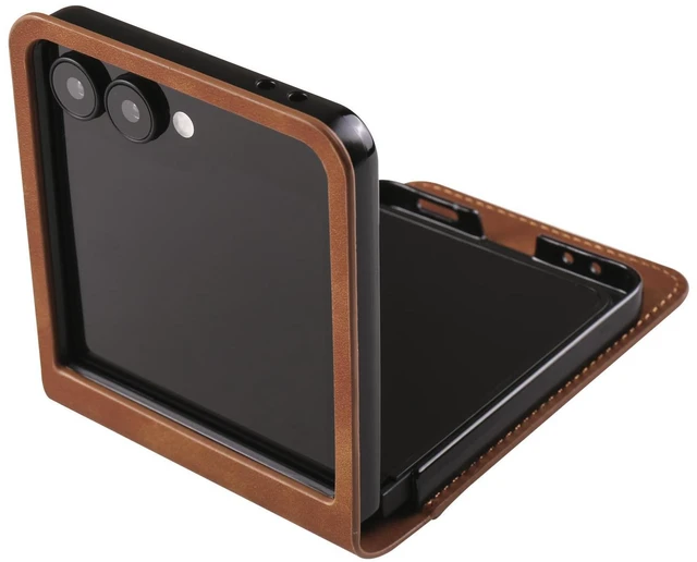 Alt view image 2 of 6 - Case for Samsung Galaxy Z Flip 8 Premium PU Leather Phone Cover with Card Holder Stand, Shockproof Flip Wallet Cover Brown