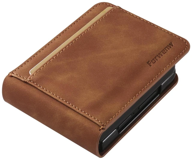 Alt view image 3 of 6 - Case for Samsung Galaxy Z Flip 8 Premium PU Leather Phone Cover with Card Holder Stand, Shockproof Flip Wallet Cover Brown