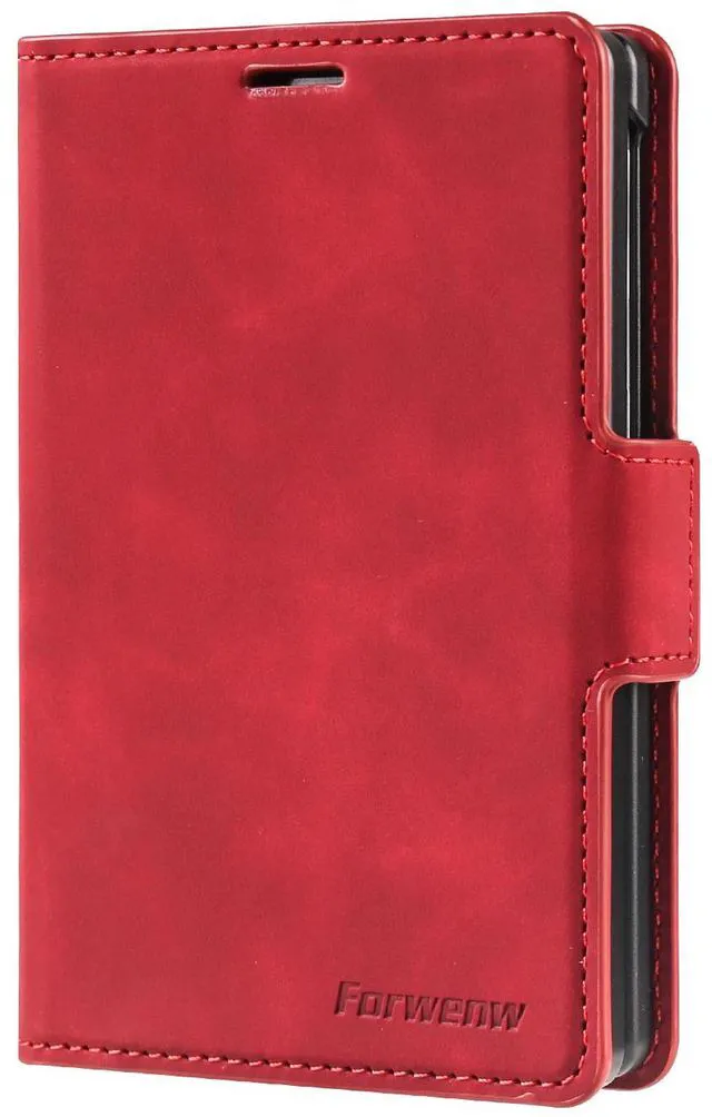 Alt view image 5 of 7 - Case for Samsung Galaxy Z Fold 8 Premium PU Leather Phone Cover with Card Holder Stand, Shockproof Flip Wallet Cover Red