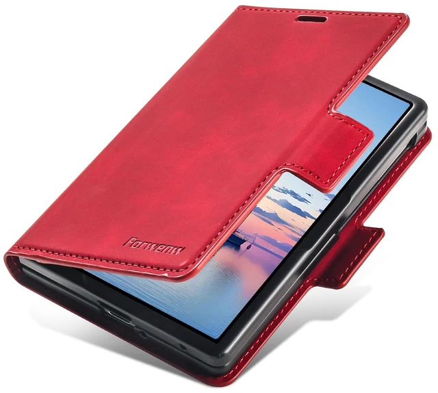Alt view image 4 of 7 - Case for Samsung Galaxy Z Fold 8 Premium PU Leather Phone Cover with Card Holder Stand, Shockproof Flip Wallet Cover Red