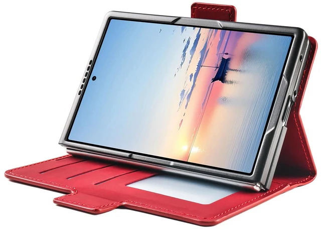 Alt view image 2 of 7 - Case for Samsung Galaxy Z Fold 8 Premium PU Leather Phone Cover with Card Holder Stand, Shockproof Flip Wallet Cover Red