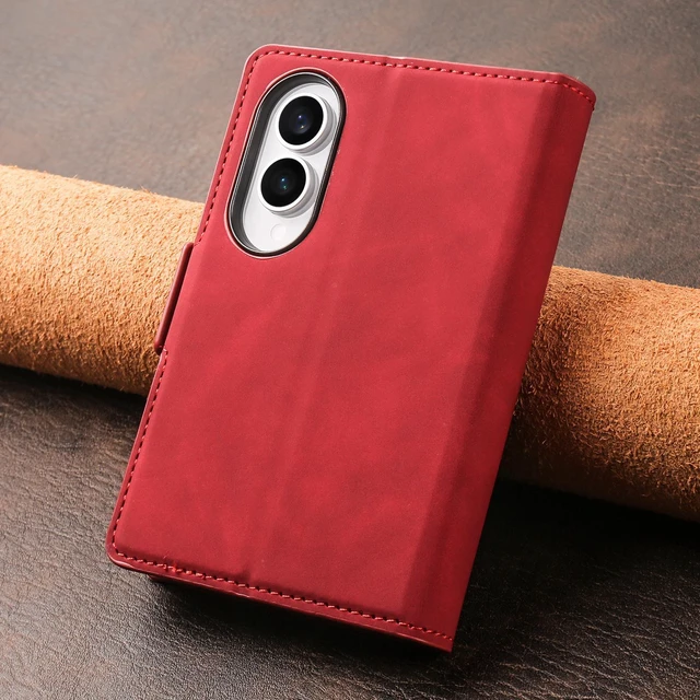 Alt view image 7 of 7 - Case for Samsung Galaxy Z Fold 8 Premium PU Leather Phone Cover with Card Holder Stand, Shockproof Flip Wallet Cover Red