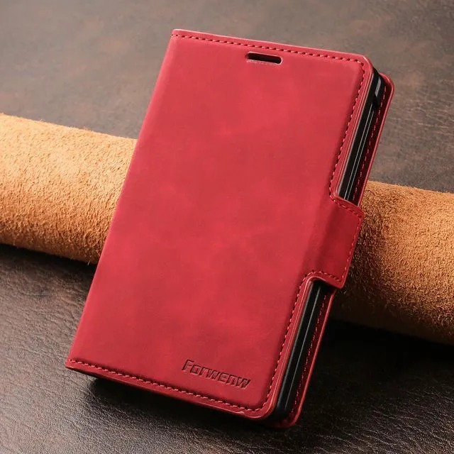 Alt view image 6 of 7 - Case for Samsung Galaxy Z Fold 8 Premium PU Leather Phone Cover with Card Holder Stand, Shockproof Flip Wallet Cover Red