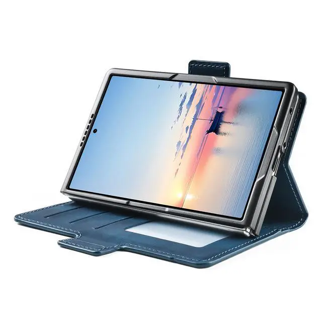 Alt view image 3 of 7 - Case for Samsung Galaxy Z Fold 8 Premium PU Leather Phone Cover with Card Holder Stand, Shockproof Flip Wallet Cover Blue