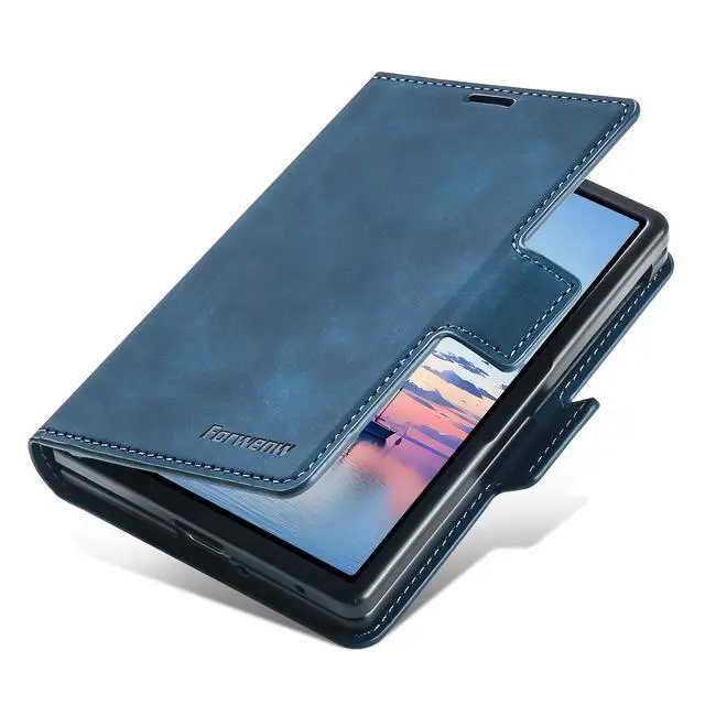 Alt view image 5 of 7 - Case for Samsung Galaxy Z Fold 8 Premium PU Leather Phone Cover with Card Holder Stand, Shockproof Flip Wallet Cover Blue