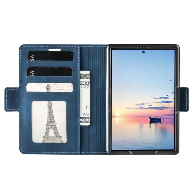 Alt view image 2 of 7 - Case for Samsung Galaxy Z Fold 8 Premium PU Leather Phone Cover with Card Holder Stand, Shockproof Flip Wallet Cover Blue