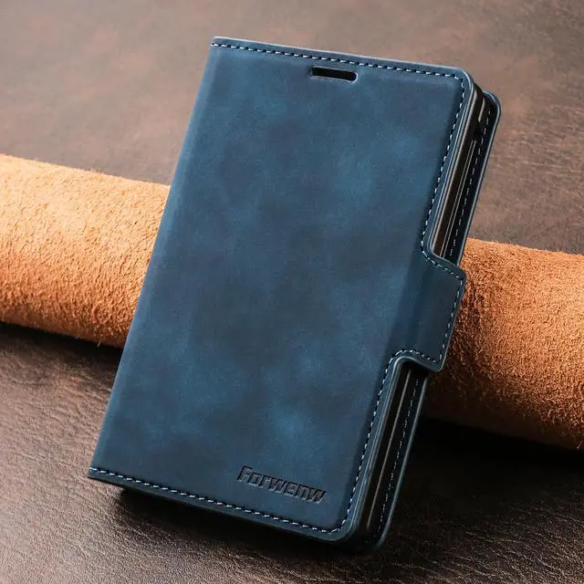 Alt view image 6 of 7 - Case for Samsung Galaxy Z Fold 8 Premium PU Leather Phone Cover with Card Holder Stand, Shockproof Flip Wallet Cover Blue