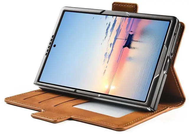 Alt view image 2 of 7 - Case for Samsung Galaxy Z Fold 8 Premium PU Leather Phone Cover with Card Holder Stand, Shockproof Flip Wallet Cover Brown