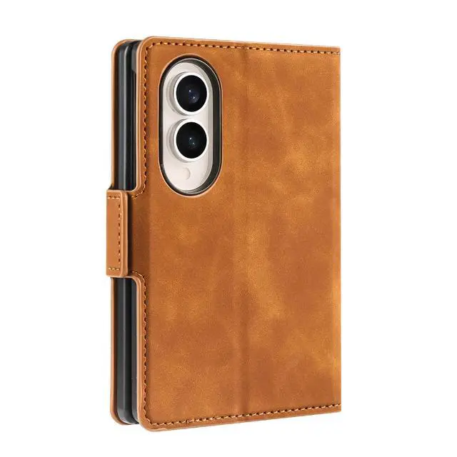 Alt view image 5 of 7 - Case for Samsung Galaxy Z Fold 8 Premium PU Leather Phone Cover with Card Holder Stand, Shockproof Flip Wallet Cover Brown
