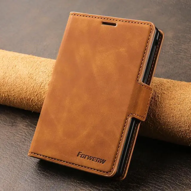 Alt view image 6 of 7 - Case for Samsung Galaxy Z Fold 8 Premium PU Leather Phone Cover with Card Holder Stand, Shockproof Flip Wallet Cover Brown
