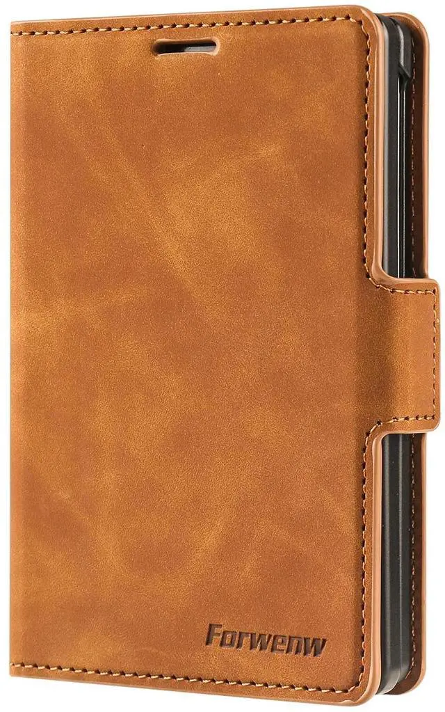 Alt view image 4 of 7 - Case for Samsung Galaxy Z Fold 8 Premium PU Leather Phone Cover with Card Holder Stand, Shockproof Flip Wallet Cover Brown