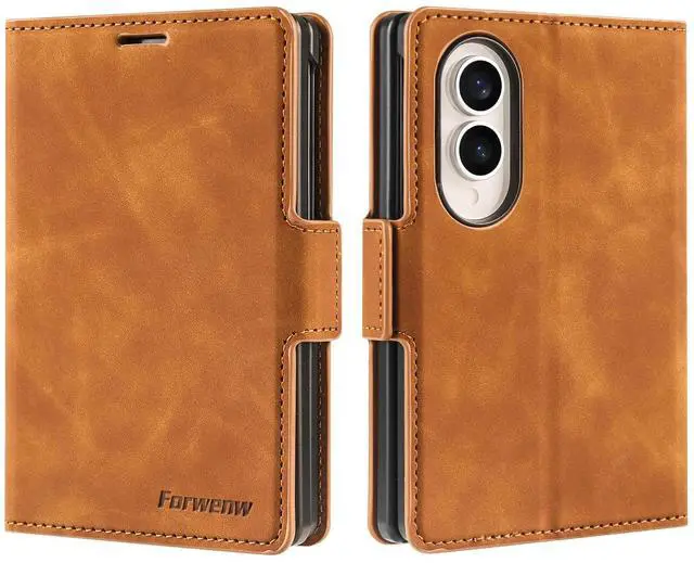Main image of Case for Samsung Galaxy Z Fold 8 Premium PU Leather Phone Cover with Card Holder Stand, Shockproof Flip Wallet Cover Brown