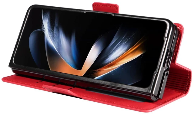Alt view image 2 of 6 - Case for Samsung Galaxy Z Fold 8 Ultra Premium PU Leather Phone Cover with Card Holder Stand, Shockproof Flip Wallet Cover Red