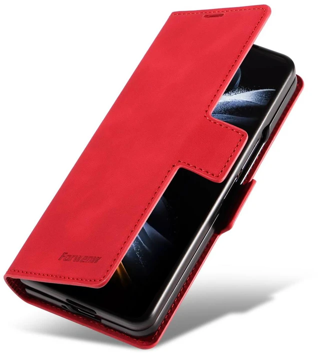 Alt view image 4 of 6 - Case for Samsung Galaxy Z Fold 8 Ultra Premium PU Leather Phone Cover with Card Holder Stand, Shockproof Flip Wallet Cover Red