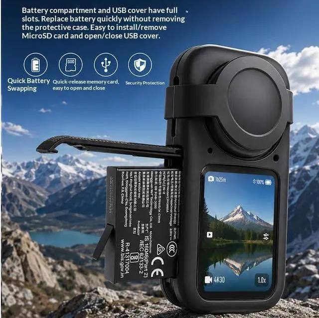Alt view image 4 of 7 - Compatible with Insta360 X6, Soft Silicone Protective Case Kit with Lens Cover, All-Round Bumper Guard, Battery Side Open Design for Action Camera Accessories