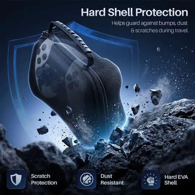 Alt view image 4 of 7 - Hard Shell Travel Case for PS5, PS4, Xbox, and Switch Pro Controller Protective EVA Carrying Pouch Holds One Compatible Gamepad, Black (Case Only)