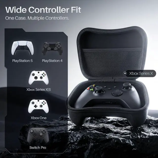 Alt view image 2 of 7 - Hard Shell Travel Case for PS5, PS4, Xbox, and Switch Pro Controller Protective EVA Carrying Pouch Holds One Compatible Gamepad, Black (Case Only)