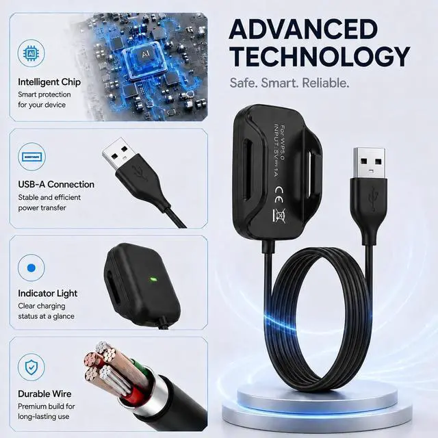Alt view image 2 of 7 - USB Charger Compatible with Whoop 5.0 One, Peak, Life/Whoop MG Basic Charger, 3.3 Ft/1m USB-A Portable Charging Cable for Whoop 5.0/MG, Not Compatible with WHOOP4.0