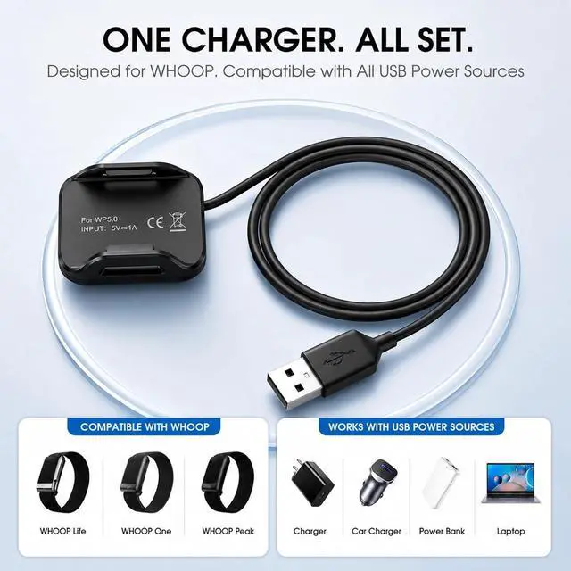 Alt view image 3 of 7 - USB Charger Compatible with Whoop 5.0 One, Peak, Life/Whoop MG Basic Charger, 3.3 Ft/1m USB-A Portable Charging Cable for Whoop 5.0/MG, Not Compatible with WHOOP4.0