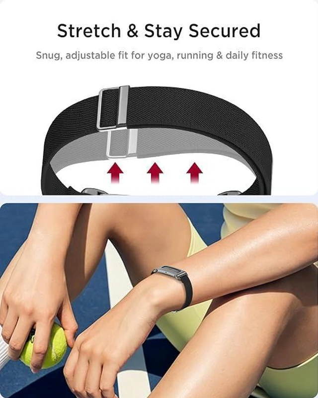 Alt view image 6 of 7 - Nylon Band for Google Fitbit Air, Soft Stretchy Superknit Nylon Band Metal Case Anti-Sweat Sport Replacement Breathable Woven Wristband Bumper Case for Fitbit Air for Women Men Black