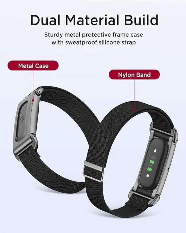 Alt view image 3 of 7 - Nylon Band for Google Fitbit Air, Soft Stretchy Superknit Nylon Band Metal Case Anti-Sweat Sport Replacement Breathable Woven Wristband Bumper Case for Fitbit Air for Women Men Black