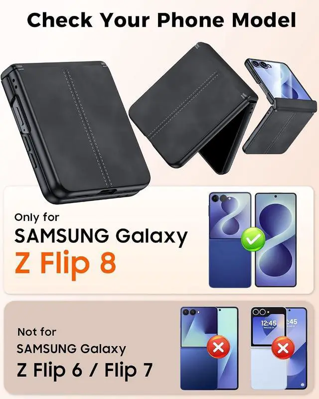 Alt view image 2 of 7 - Case for Galaxy Z Flip 8 with Hinge Protection & Screen Protector, Ultra-Thin Slim Matte PU Leather PC Shockproof Cover, Scratch-Resistant Bumper Protective Case for Samsung Z Flip 8 - Black