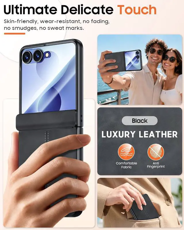 Alt view image 6 of 7 - Case for Galaxy Z Flip 8 with Hinge Protection & Screen Protector, Ultra-Thin Slim Matte PU Leather PC Shockproof Cover, Scratch-Resistant Bumper Protective Case for Samsung Z Flip 8 - Black
