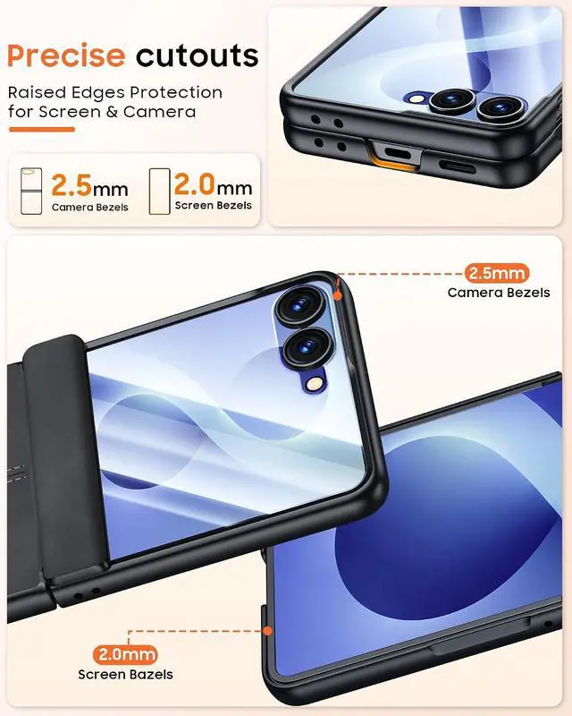 Alt view image 7 of 7 - Case for Galaxy Z Flip 8 with Hinge Protection & Screen Protector, Ultra-Thin Slim Matte PU Leather PC Shockproof Cover, Scratch-Resistant Bumper Protective Case for Samsung Z Flip 8 - Black