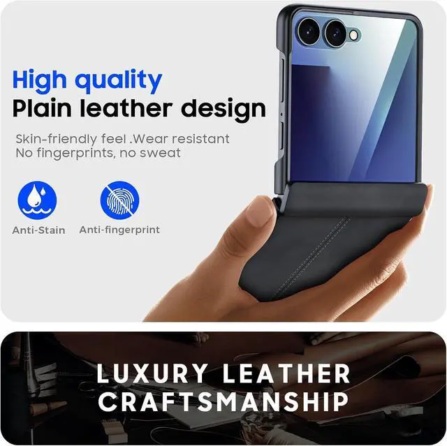 Alt view image 6 of 7 - Case for Galaxy Z Flip 7 with Hinge Protection & Screen Protector, Ultra-Thin Slim Matte PU Leather PC Shockproof Cover, Scratch-Resistant Bumper Protective Case for Samsung Z Flip 7 - Black
