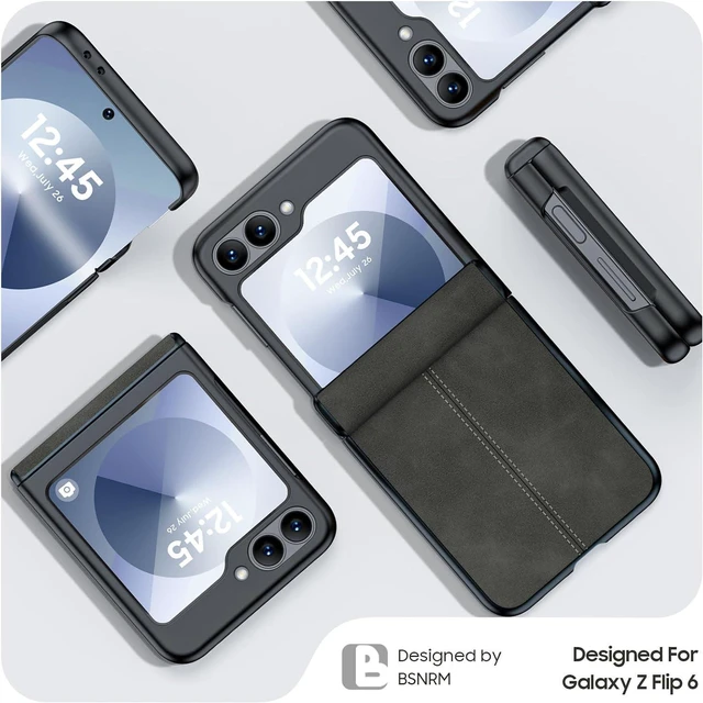 Alt view image 7 of 7 - Case for Samsung Galaxy Z Flip 6 / Z Flip 7 FE with Hinge Protection & Built-in Screen Protector, Ultra Thin Leather Shockproof Cover Phone Case for Galaxy Z Flip 6/Z Flip 7 FE- Black